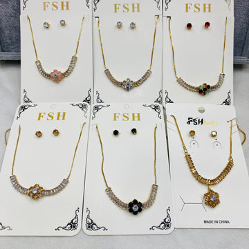 ✨ Zircon Necklace Set with Tops – Pack of 12 | Mix Designs ✨