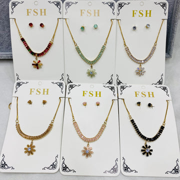 ✨ Zircon Necklace Set with Tops – Pack of 12 | Mix Designs ✨