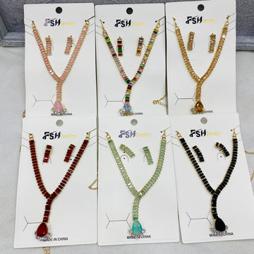 ✨ Zircon Necklace Set with Tops – Pack of 12 | Mix Designs ✨