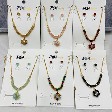 ✨ Zircon Necklace Set with Tops – Pack of 12 | Mix Designs ✨