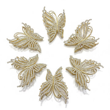 🦋 Butterfly Crystal Hair Clips – Pack of 6 | Metal Base Collection