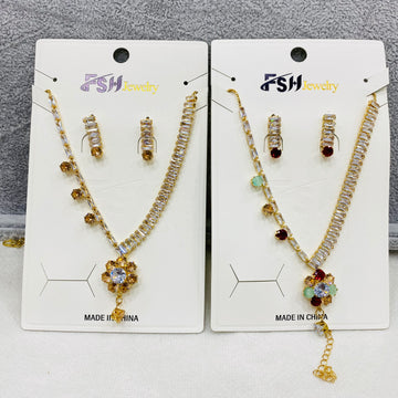 ✨ Zircon Necklace Set with Tops – Pack of 12 | Mix Designs ✨