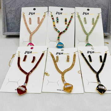 ✨ Zircon Necklace Set with Tops – Pack of 12 | Mix Designs ✨