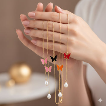 Butterfly Pendant Necklaces with Pearl Drop (Mix Colors) β Wholesale Packs