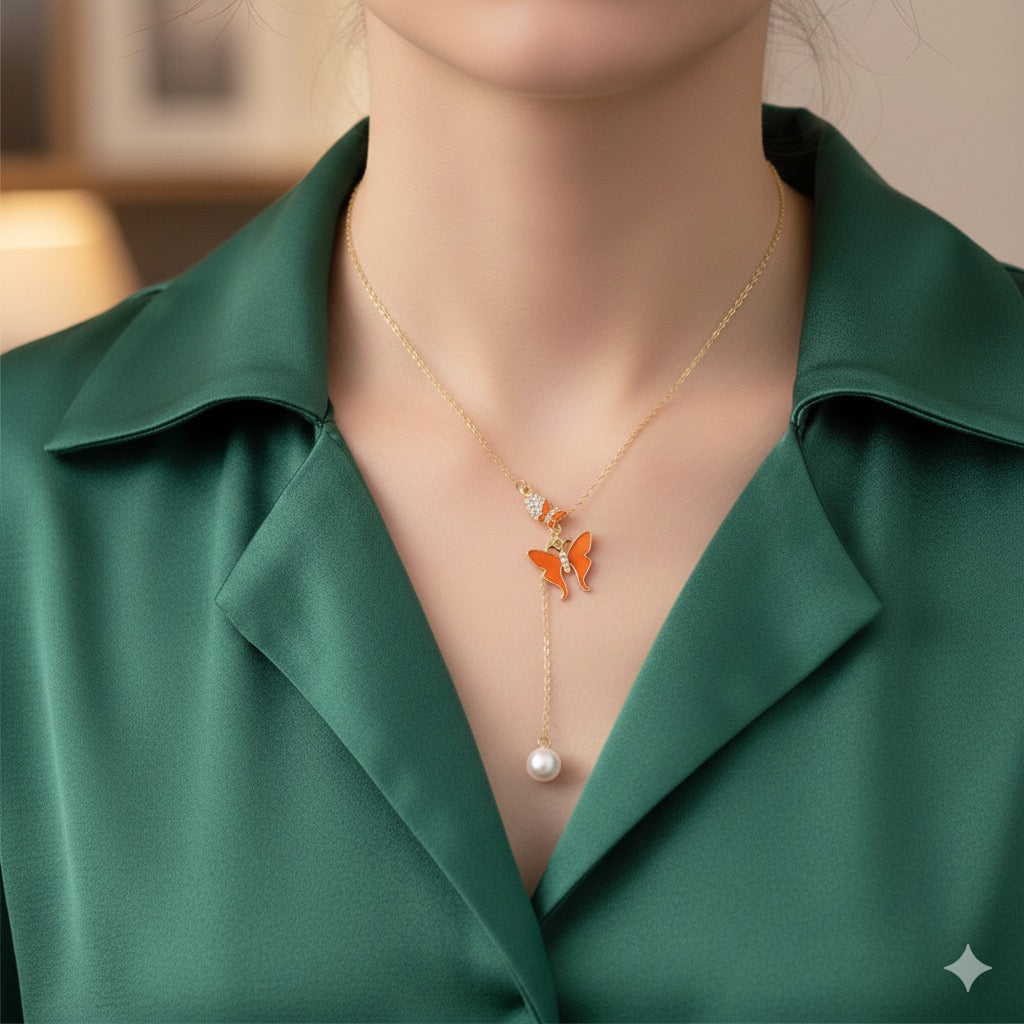 Butterfly Pendant Necklaces with Pearl Drop (Mix Colors) – Wholesale Packs