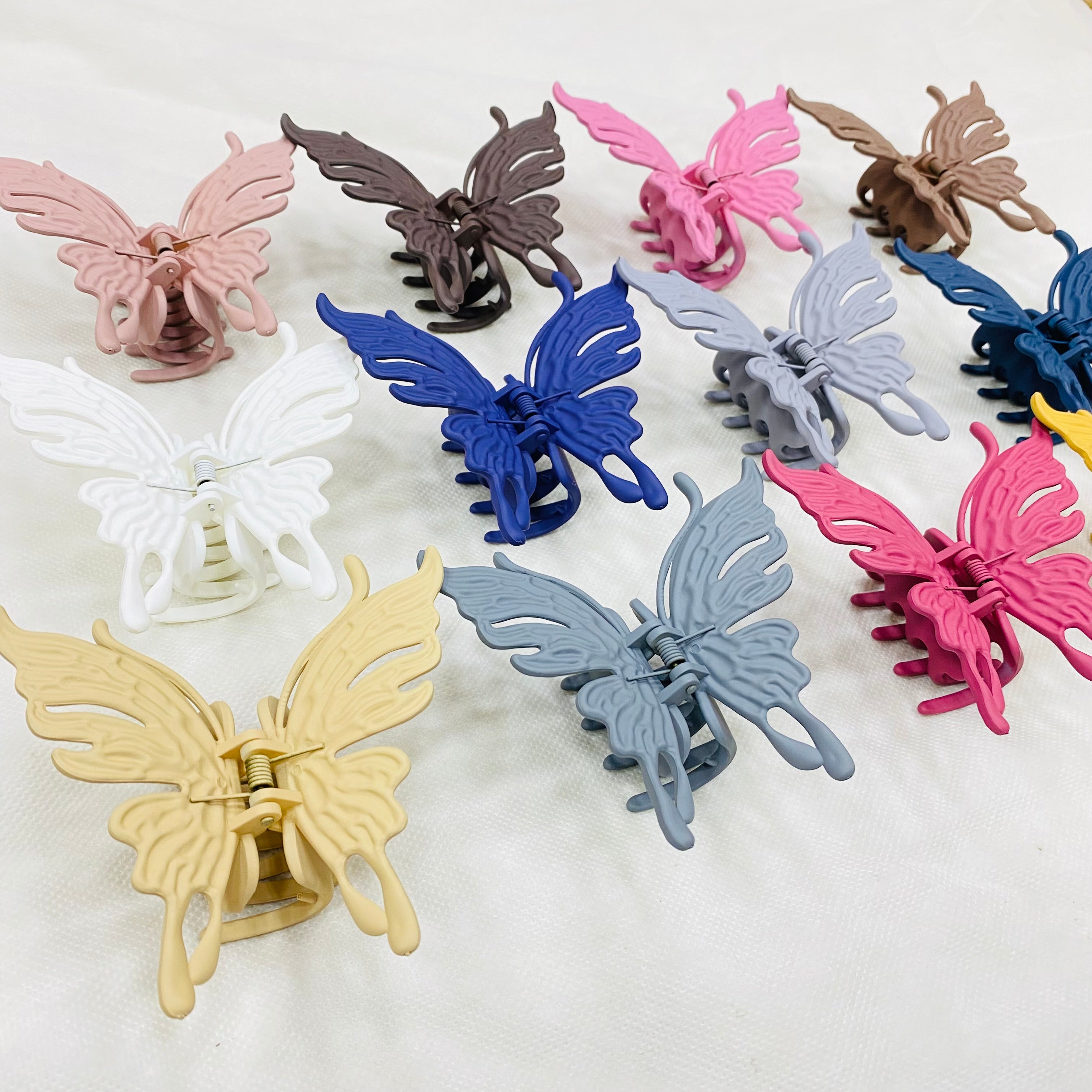 🦋 Butterfly Hair Clips – Large Size | Mix Colors | Pack of 12 (Wholesale)
