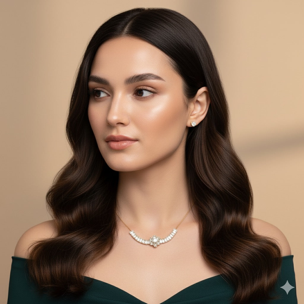 ✨ Zircon Necklace Set with Tops – Pack of 12 | Mix Designs ✨