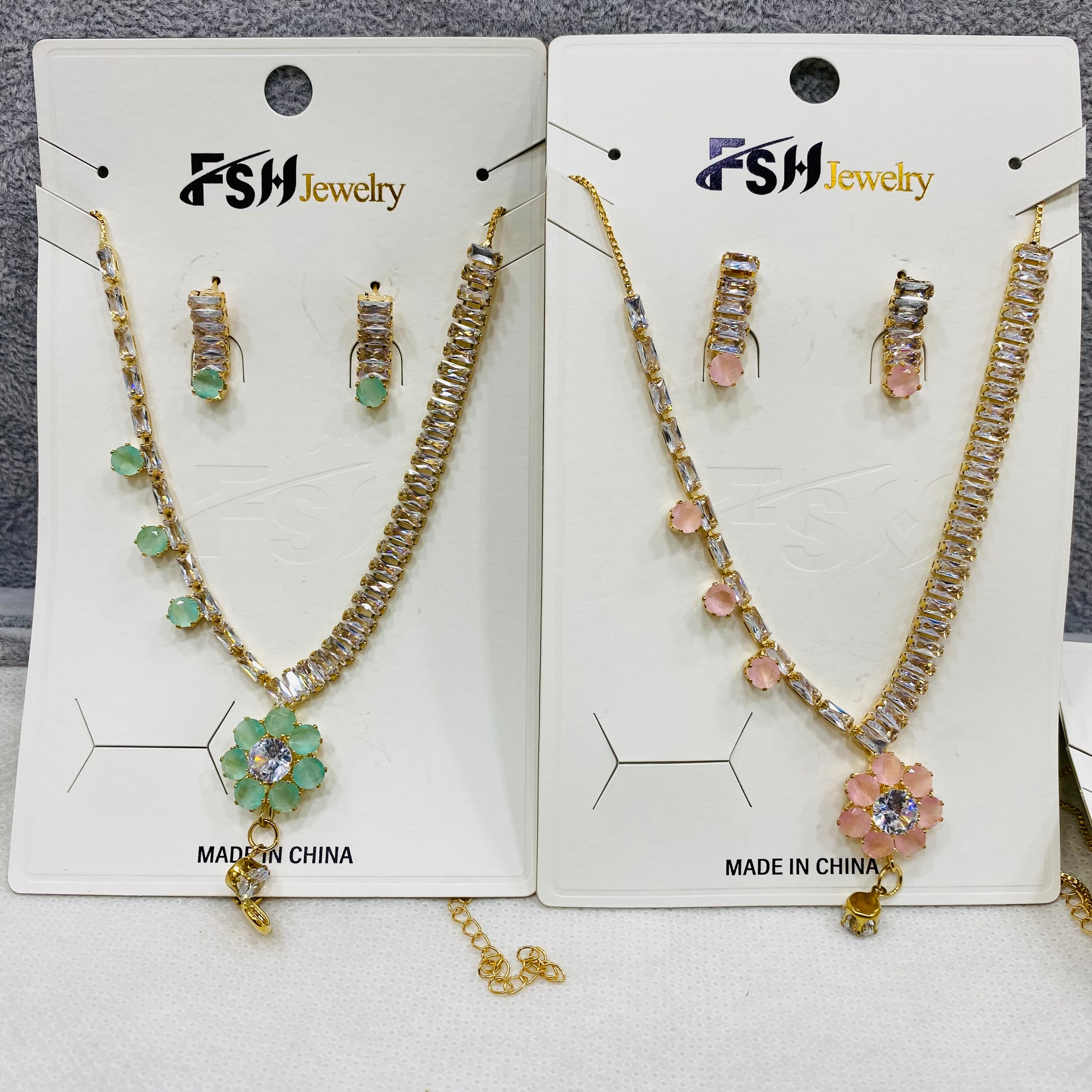 ✨ Zircon Necklace Set with Tops – Pack of 12 | Mix Designs ✨