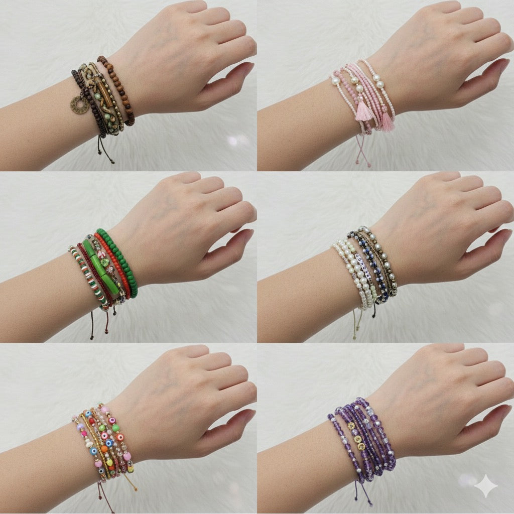 ✨ Korean Crystal Adjustable Bracelet – Set of 5 | Mix Designs & Colors