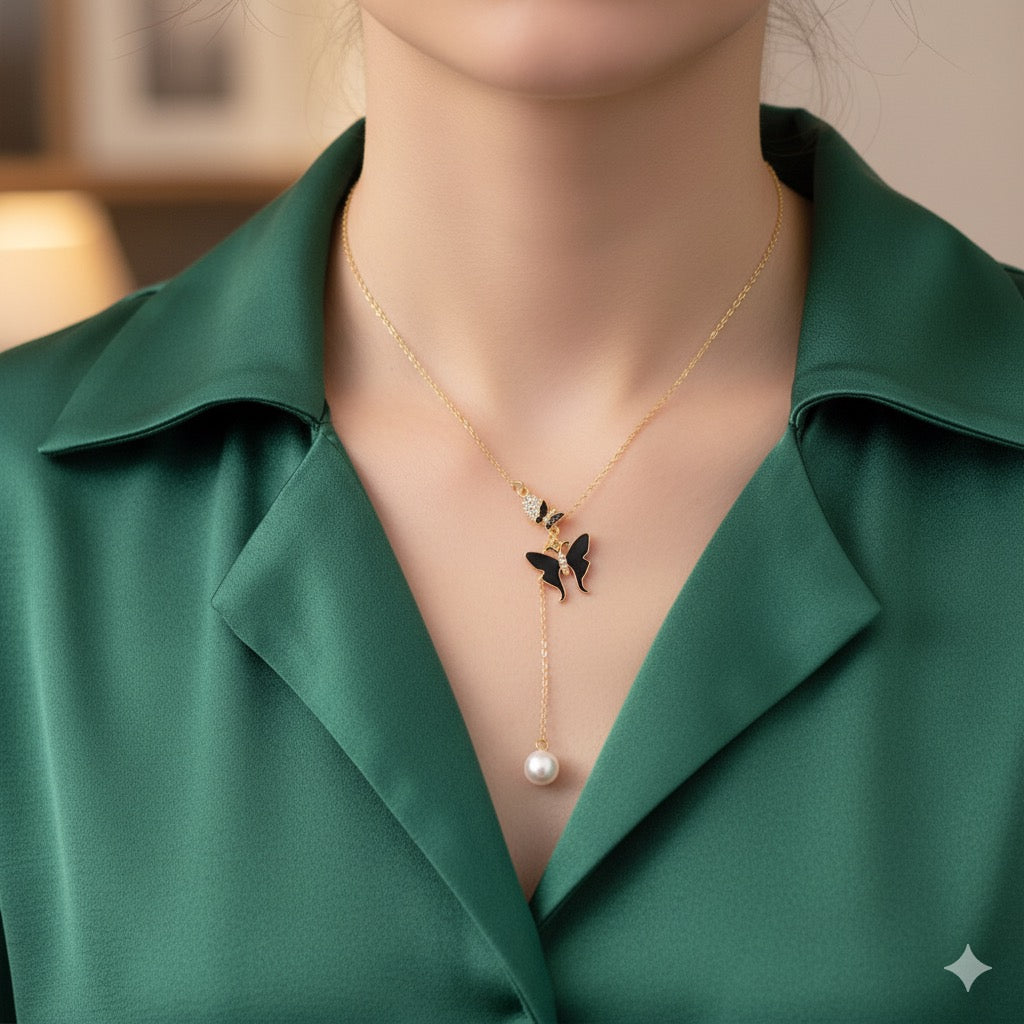 Butterfly Pendant Necklaces with Pearl Drop (Mix Colors) – Wholesale Packs