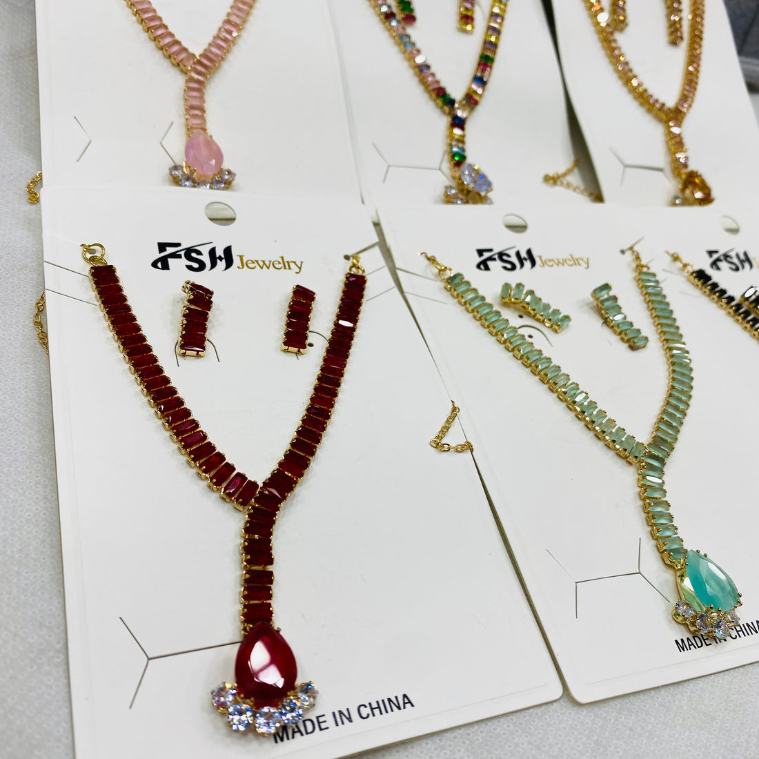 ✨ Zircon Necklace Set with Tops – Pack of 12 | Mix Designs ✨