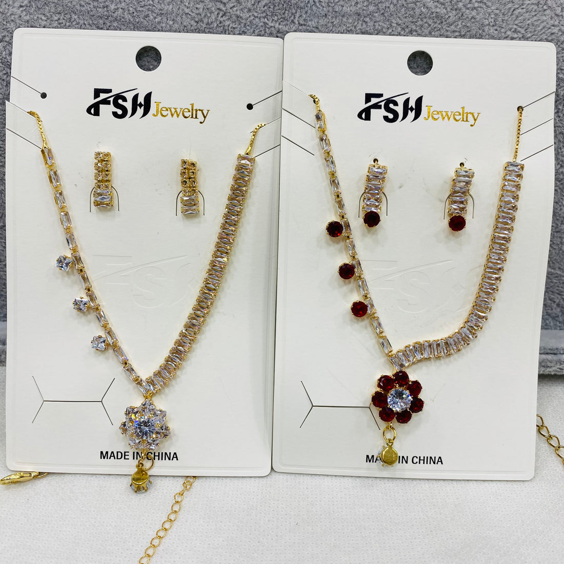 ✨ Zircon Necklace Set with Tops – Pack of 12 | Mix Designs ✨