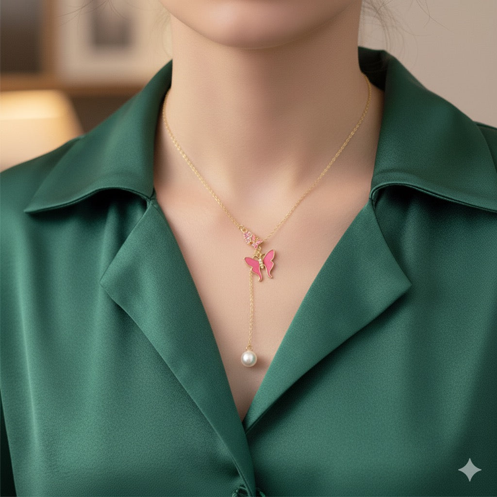 Butterfly Pendant Necklaces with Pearl Drop (Mix Colors) – Wholesale Packs