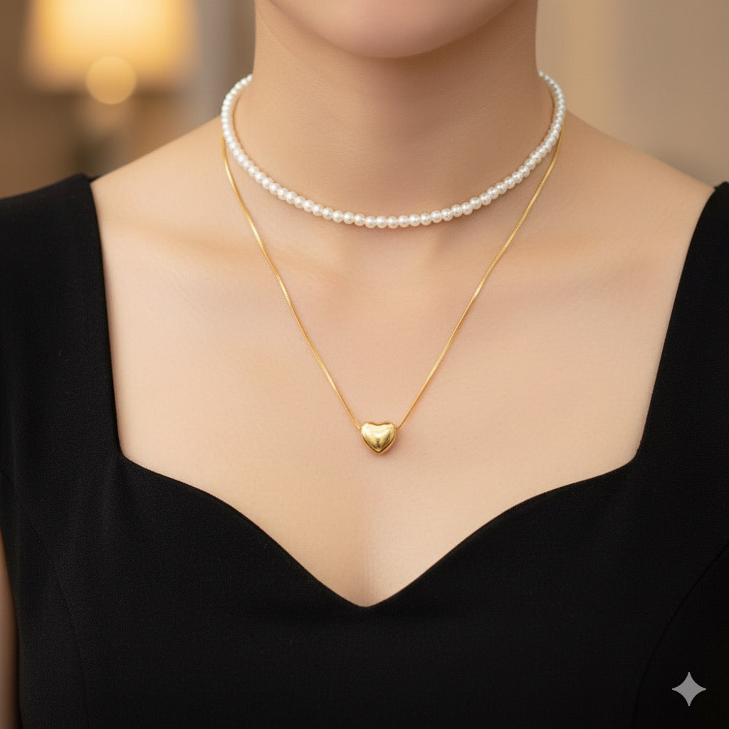 Stainless Steel Dual-Tone Heart Necklace