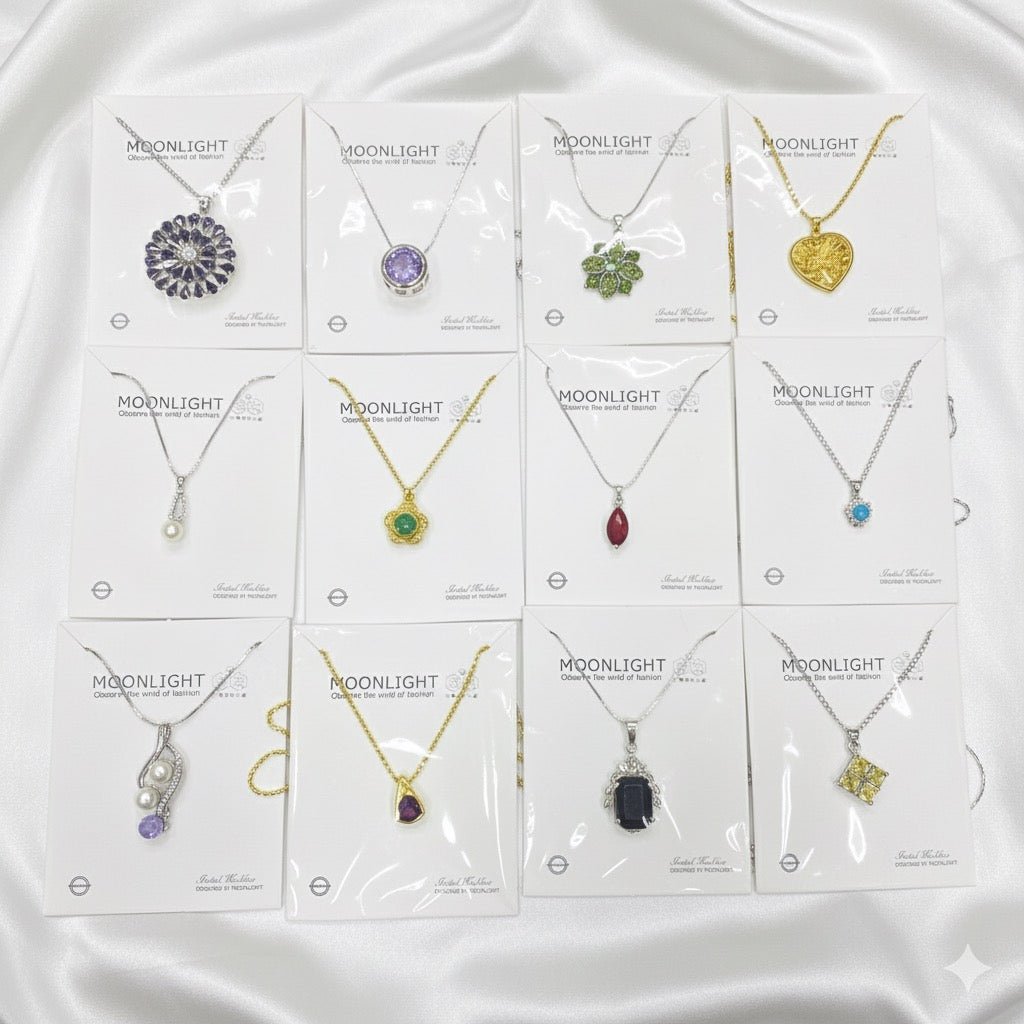 💎 Mix Design Stone Necklace with Chain – Wholesale Packs