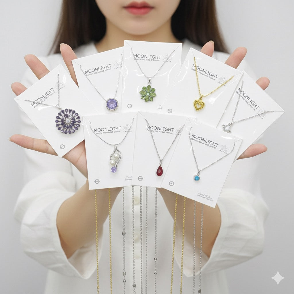 💎 Mix Design Stone Necklace with Chain – Wholesale Packs