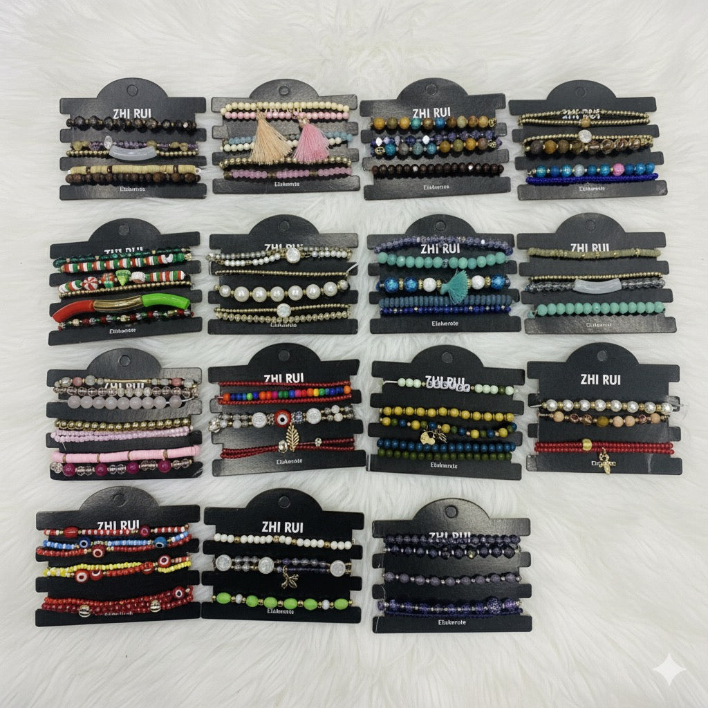 ✨ Korean Crystal Adjustable Bracelet – Set of 5 | Mix Designs & Colors