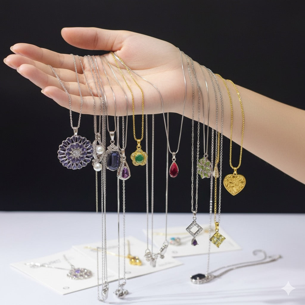 💎 Mix Design Stone Necklace with Chain – Wholesale Packs