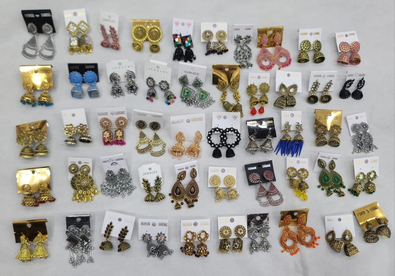 ✨ Imported Mix Metal Jhumka Box – 50 Pairs Wholesale ✨