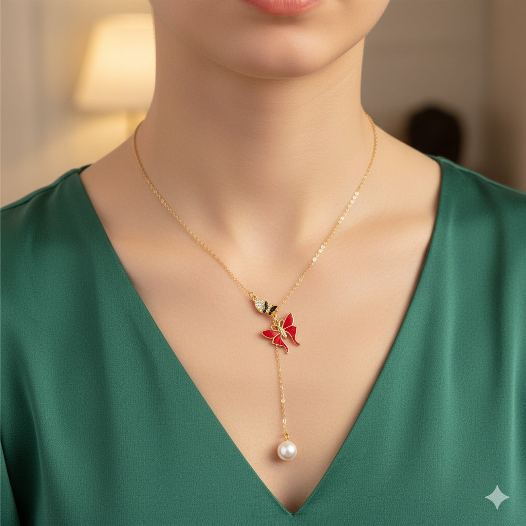 Butterfly Pendant Necklaces with Pearl Drop (Mix Colors) – Wholesale Packs