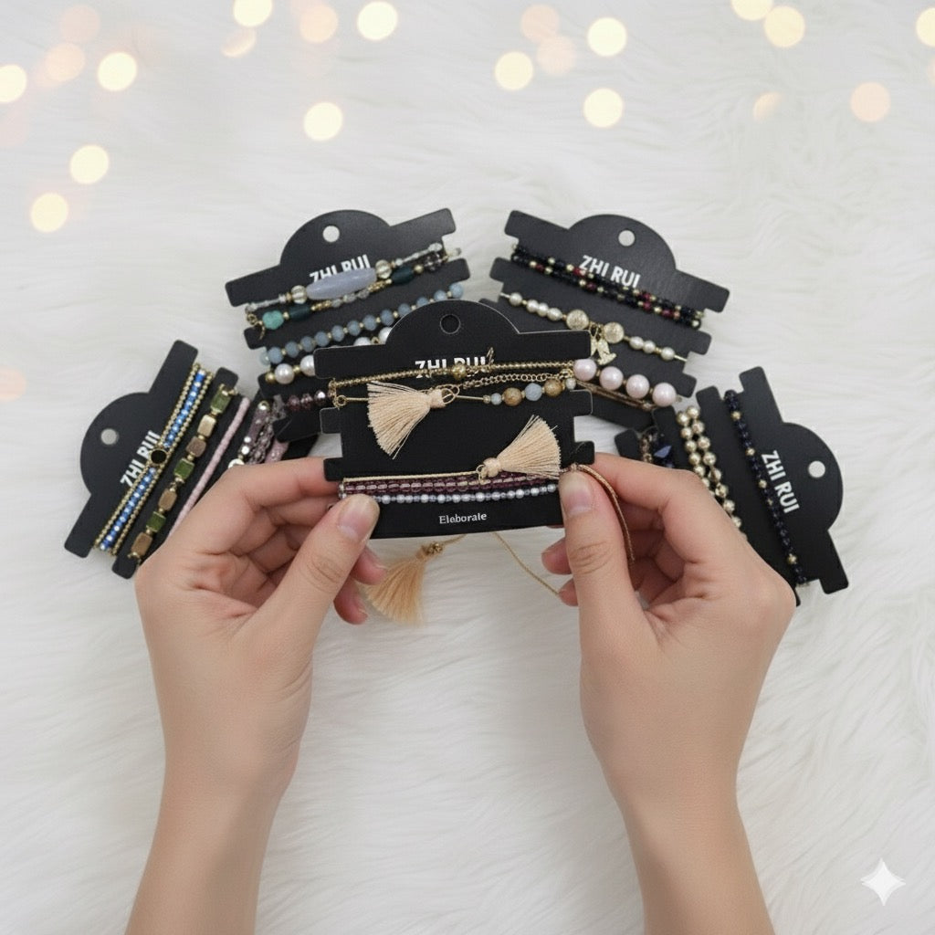 ✨ Korean Crystal Adjustable Bracelet – Set of 5 | Mix Designs & Colors